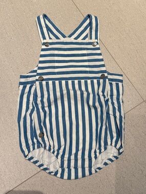 Jacadi Blue & White Striped Cotton Overalls Romper